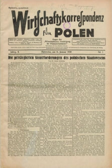 Wirtschaftskorrespondenz für Polen : Organ der „Wirtschaftlischen Vereinigung für Polnisch-Schlesien”. Jg.10, Nr. 1 (11 Januar 1933)