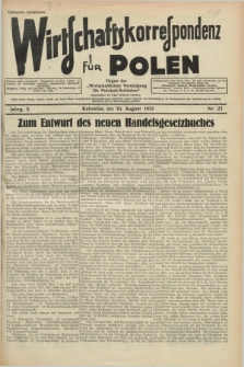 Wirtschaftskorrespondenz für Polen : Organ der „Wirtschaftlischen Vereinigung für Polnisch-Schlesien”. Jg.10, Nr. 23 (30 August 1933) + dod.