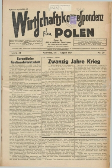 Wirtschaftskorrespondenz für Polen : Organ der „Wirtschaftlischen Vereinigung für Polnisch-Schlesien”. Jg.11, Nr. 20 (1 August 1934)