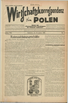 Wirtschaftskorrespondenz für Polen : Organ der „Wirtschaftlischen Vereinigung für Polnisch-Schlesien”. Jg.16, Nr. 2 (20 Januar 1939)