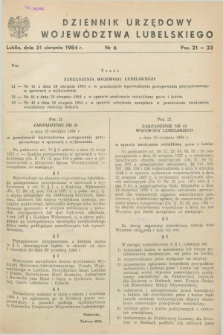 Dziennik Urzędowy Województwa Lubelskiego. 1984, nr 6 (31 sierpnia)