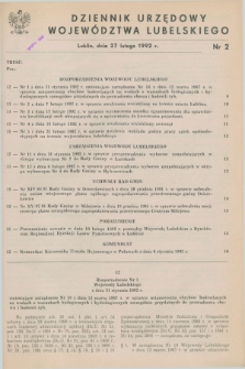 Dziennik Urzędowy Województwa Lubelskiego. 1992, nr 2 (27 lutego)