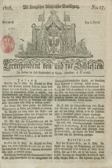 Correspondent von und fuer Schlesien. 1828, No. 27 (2 April) + dod.