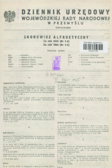 Dziennik Urzędowy Wojewódzkiej Rady Narodowej w Przemyślu. 1983, Skorowidz alfabetyczny za rok 1983 (nr 1-6), za rok 1984 (nr 1-5)