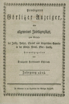 Görlitzer Anzeiger. 1825, Register zum Görlitzer Anzeiger 1825