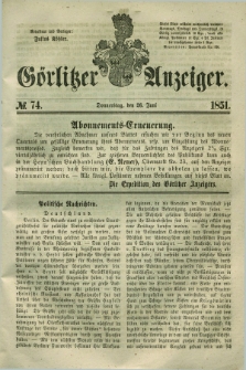 Görlitzer Anzeiger. 1851, № 74 (26 Juni) + dod.