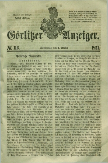 Görlitzer Anzeiger. 1851, № 116 (2 Oktober) + dod.
