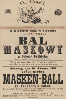 W niedzielę dnia 16 stycznia pierwszy wielki bal maskowy w Salonie Frühbecka