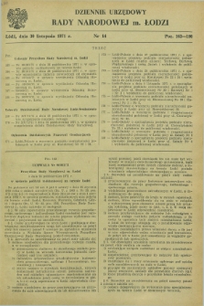 Dziennik Urzędowy Rady Narodowej M. Łodzi. 1971, nr 14 (30 listopada)