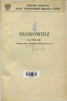 Dziennik Urzędowy Rady Narodowej M. Łodzi. 1980, Skorowidz