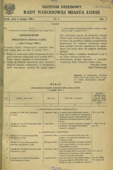 Dziennik Urzędowy Rady Narodowej M. Łodzi. 1980, nr 1 (8 lutego)