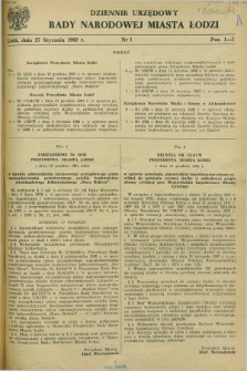 Dziennik Urzędowy Rady Narodowej M. Łodzi. 1982, nr 1 (27 stycznia)