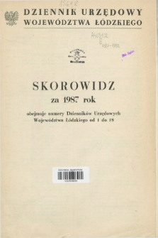 Dziennik Urzędowy Województwa Łódzkiego. 1987, Skorowidz