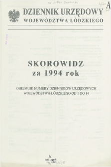 Dziennik Urzędowy Województwa Łódzkiego. 1994, Skorowidz