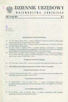 Dziennik Urzędowy Województwa Łódzkiego. 1994, nr 7 (14 maja)