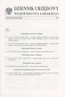 Dziennik Urzędowy Województwa Łódzkiego. 1996, nr 9 (30 kwietnia)
