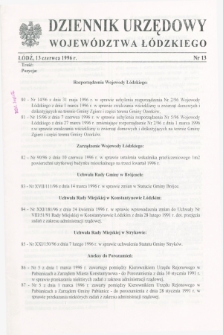 Dziennik Urzędowy Województwa Łódzkiego. 1996, nr 13 (13 czerwca)
