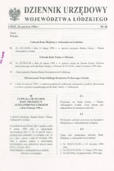 Dziennik Urzędowy Województwa Łódzkiego. 1996, nr 14 (26 czerwca)