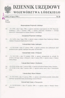 Dziennik Urzędowy Województwa Łódzkiego. 1996, nr 16 (24 lipca) + wkładka