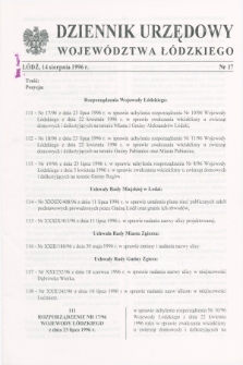 Dziennik Urzędowy Województwa Łódzkiego. 1996, nr 17 (14 sierpnia)