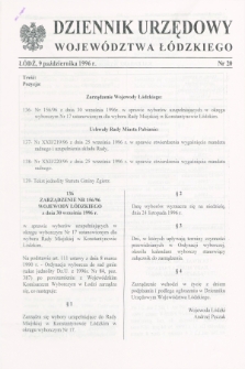 Dziennik Urzędowy Województwa Łódzkiego. 1996, nr 20 (9 października)