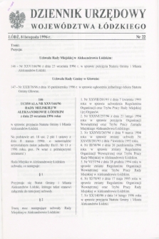 Dziennik Urzędowy Województwa Łódzkiego. 1996, nr 22 (8 listopada)