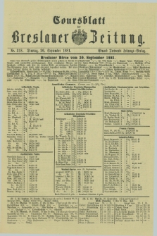 Coursblatt der Breslauer Zeitung. 1881, Nr. 218 (20 September)