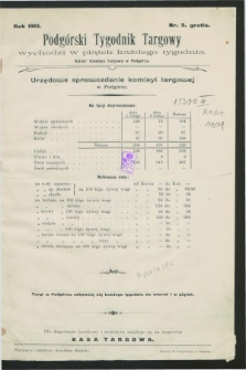 Podgórski Tygodnik Targowy : urzędowe sprawozdanie Komisyi Targowej w Podgórzu. 1901, Nr. 5