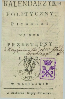 Kalendarzyk Polityczny Piiarski na Rok Przestępny 1812