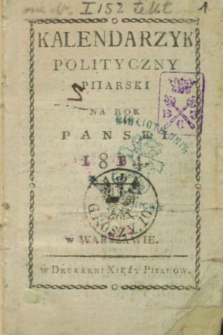 Kalendarzyk Polityczny Piiarski na Rok Pański 1814