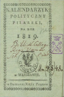 Kalendarzyk Polityczny Piiarski, na Rok 1819