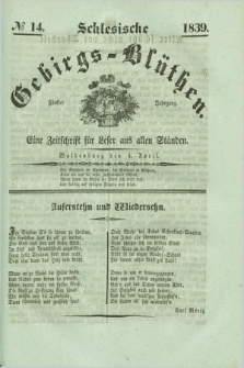 Schlesische Gebirgs-Blüthen : eine Zeitschrift für Leser aus allen Ständen. Jg.5, № 14 (4 April 1839)