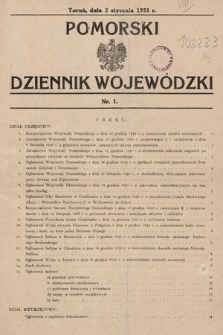 Pomorski Dziennik Wojewódzki. 1931, nr 1
