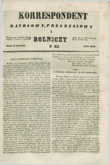 Korrespondent Handlowy, Przemysłowy i Rolniczy : wychodzi dwa razy na tydzień przy Gazecie Warszawskiéj. 1846, N 62 (12 sierpnia)