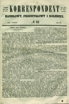 Korrespondent Handlowy, Przemysłowy i Rolniczy : wychodzi dwa razy na tydzień przy Gazecie Warszawskiéj. 1850, № 69 (4 września)