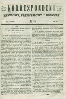 Korrespondent Handlowy, Przemysłowy i Rolniczy : wychodzi dwa razy na tydzień przy Gazecie Warszawskiéj. 1851, № 48 (14 czerwca)