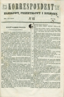 Korrespondent Handlowy, Przemysłowy i Rolniczy : wychodzi dwa razy na tydzień przy Gazecie Warszawskiej. 1853, № 92 (20 listopada)