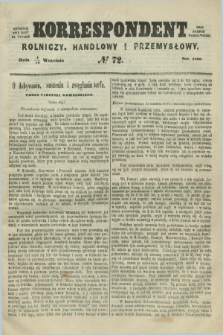 Korrespondent Rolniczy, Handlowy i Przemysłowy : wychodzi dwa razy na tydzień przy Gazecie Warszawskiéj. 1860, № 72 (16 września)