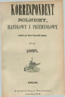 Korrespondent Rolniczy, Handlowy i Przemysłowy : bezpłatnie przy Gazecie Warszawskiéj dołączany. 1885, Spis artykułów zamieszczonych w Korrespondencie Rolniczym, Handlowym i Przemysłowym, bezpłatnie przy Gazety Warszawskiéj dołączanym w roku 1885