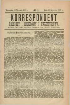 Korrespondent Rolniczy, Handlowy i Przemysłowy : wychodzi jako pismo dodatkowe bezpłatne przy „Gazecie Warszawskiéj”. 1892, № 3 (25 stycznia)