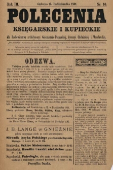 Polecenia Księgarskie i Kupieckie : dla duchowieństwa archidyecezyi Gnieźnieńsko-Poznańskiej, dyecezyi Chełmińskiej i Wrocławskiej. 1891, nr 10