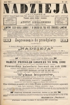 Nadzieja : dwutygodnik z wykazem bieżących ciągnień losów, listów zastawnych, obligacyj indemnizacyjnych innych papierów wartościowych : wiadomości bankowe, kolejowe, ekonomiczne. 1891, nr 149
