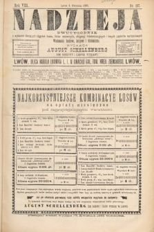 Nadzieja : dwutygodnik z wykazem bieżących ciągnień losów, listów zastawnych, obligacyj indemnizacyjnych innych papierów wartościowych : wiadomości bankowe, kolejowe, ekonomiczne. 1892, nr 157