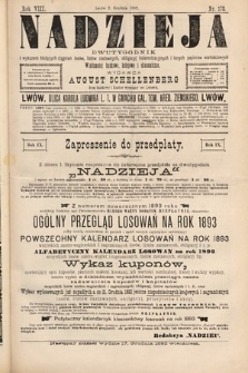 Nadzieja : dwutygodnik z wykazem bieżących ciągnień losów, listów zastawnych, obligacyj indemnizacyjnych innych papierów wartościowych : wiadomości bankowe, kolejowe, ekonomiczne. 1892, nr 173