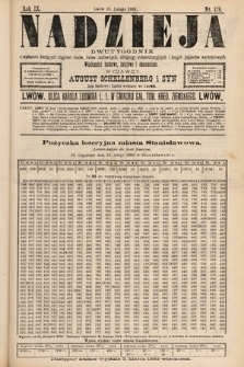 Nadzieja : dwutygodnik z wykazem bieżących ciągnień losów, listów zastawnych, obligacyj indemnizacyjnych innych papierów wartościowych : wiadomości bankowe, kolejowe, ekonomiczne. 1893, nr 178