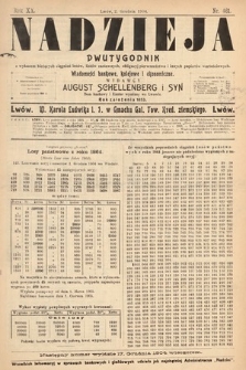 Nadzieja : dwutygodnik z wykazem bieżących ciągnień losów, listów zastawnych, obligacyj indemnizacyjnych innych papierów wartościowych : wiadomości bankowe, kolejowe, ekonomiczne. 1904, nr 461