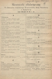 Dziennik Urzędowy Wojewódzkiej Rady Narodowej w Bydgoszczy. 1959, skorowidz alfabetyczny