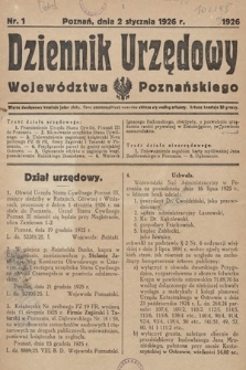 Dziennik Urzędowy Województwa Poznańskiego. 1926, nr 1