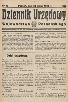 Dziennik Urzędowy Województwa Poznańskiego. 1926, nr 12