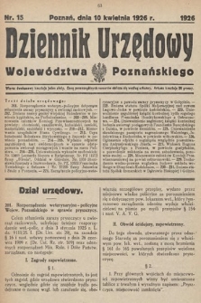 Dziennik Urzędowy Województwa Poznańskiego. 1926, nr 15